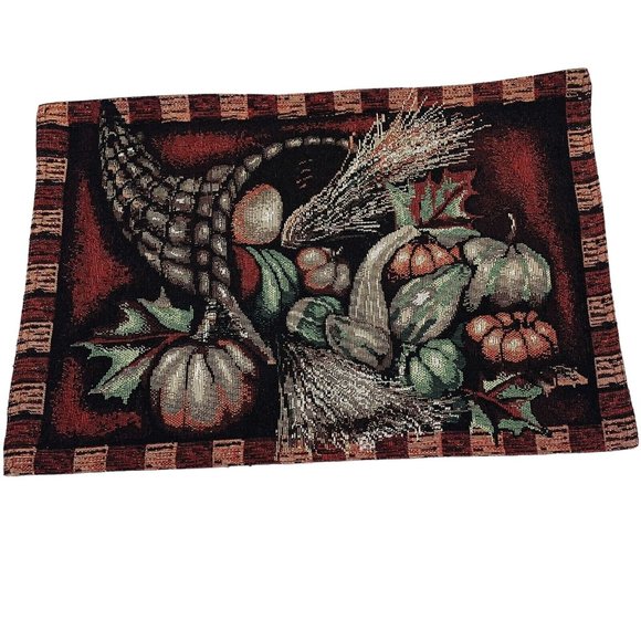 Arlee Home Fashions Set 6 Fall Harvest Burgundy Tapestry Placemats Cornucopia - Picture 6 of 6